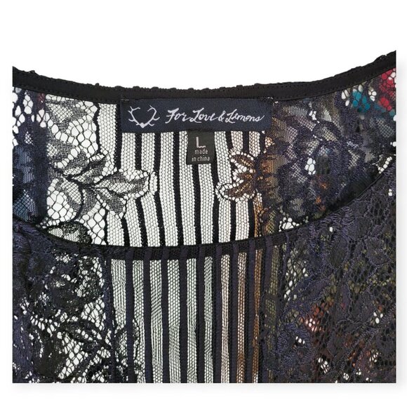 For Love and Lemons Black Semi-Sheer Lace Overlay Top Size L - Picture 8 of 11